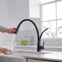 1 x RAW Customer Returns Heable black kitchen tap, 360 rotating kitchen tap with pull-out dual rinse spray, black silicone soft hose, sink mixer tap, single lever sink tap - RRP €76.63