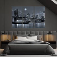 1 x RAW Customer Returns AREDE Set of 3 Wall Prints Modern Paintings Wall Decorations for Home Living Room Bedroom and Kitchen Brooklyn Bridge Black and White 90 x 60 cm Ready to hang - RRP €31.38