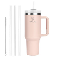 1 x RAW Customer Returns WALLFID 40oz stainless steel thermal mug, vacuum insulated with lid, 3 straws and 1 straw brush, for hot and cold drinks, ideal for coffee, tea, smoothies and more rose quartz  - RRP €24.35