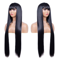 1 x RAW Customer Returns Sylhair Wig Black Long Wig with Bangs 80 cm Smooth Straight Long Wig with Fringes Wigs for Women Long Straight Wigs with Bangs for Women - RRP €29.23