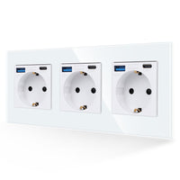 1 x RAW Customer Returns JIMEIDA socket with USB in white, 3-way 16Amp glass Schuko sockets with fast charging USB connection and type C port max.3.1A, 228 86mm, 250V - RRP €30.24