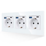 1 x RAW Customer Returns JIMEIDA socket with USB in white, 3-way 16Amp glass Schuko sockets with fast charging USB connection and type C port max.3.1A, 228 86mm, 250V - RRP €30.24