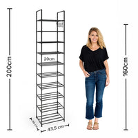 1 x RAW Customer Returns Marctani Space Saving Slim Shoe Rack 10 Levels HIGH and METAL - Vertical and Narrow Shoe Rack EASY INSTALLATION - Open Shoe Shelf Stores Up to 20 PAIRS - Black Bedroom Shoe Rack - RRP €27.97