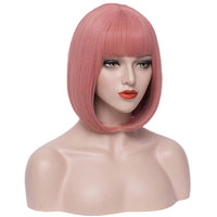 1 x RAW Customer Returns Wig Bob Pink with Bangs for Women Girls Short Straight Colorful Synthetic Cosplay Daily Wig for Women Pink Wig 002W - RRP €23.18