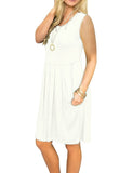 1 x Brand New AUSELILY women s sleeveless pleated loose swing leisure dress with knee-length pockets white, L  - RRP €19.99