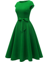 1 x RAW Customer Returns DRESSTELLS Women s A-Line Swing Festive Knee-Length Wedding Cocktail Dress Round Neck Cape Sleeve Christmas Dress Green M - RRP €45.99