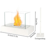 1 x RAW Customer Returns NEWIMAGE White Rectangular Bioethanol Table Fireplace with Glass 35 cm Portable Table Fire Bowl Decorative Bio Ethanol Fireplace for Patio Indoor Outdoor Bedroom Garden Balcony Living Room Kitchen - RRP €47.44