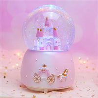 1 x RAW Customer Returns Music Box Crystal Ball LED Night Light Snow Globe Musical Shape Castle Decoration Glass Ball Automatic Toy Gift Kids Christmas Birthday Pink TU - RRP €24.98