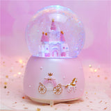 1 x RAW Customer Returns Music Box Crystal Ball LED Night Light Snow Globe Musical Shape Castle Decoration Glass Ball Automatic Toy Gift Kids Christmas Birthday Pink TU - RRP €24.98