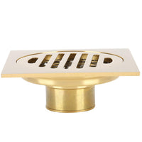 1 x RAW Customer Returns Shower Floor Drain with Removable Cover Grate 4.3x4.1x2.2 Inch Long, Brushed Gold Brass Finish for Kitchen Toilet - RRP €16.24