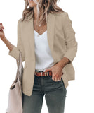 1 x RAW Customer Returns Cicy Bell Women Long Sleeve Casual Blazer Work Office Button Open Front Jacket Suit Khaki S - RRP €52.99