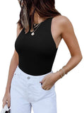 1 x RAW Customer Returns REORIA Women s Elegant Sexy Sleeveless Racerback Crew Neck Bodysuit Black S - RRP €24.99