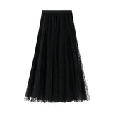 1 x RAW Customer Returns SotRong Women s Elastic High Waist Layered Tulle Skirt A Line Midi Skirt Mesh Chiffon Pleated Skirt with Floral Decor D-Black, One Size  - RRP €25.76