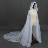 1 x RAW Customer Returns GRACEART Women s Tulle Cloak Wedding Coat with Hood Long Jacket Bridal Wraps Cape White  - RRP €34.99