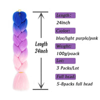 10 x Brand New PORSMEER 24 Inch Kanekalon Ombre Jumbo Braiding Hair Extensions,3 Packs Braiding Hair Extensions for African Braids,Synthetic Braiding Hair,Blue Purple Pink - RRP €186.8