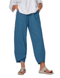 1 x RAW Customer Returns Yuson Girl Women s Pants Long Pants Women Summer High Waist Elastic with Pockets Causal Loose Long Beach 7 8 Wide Pants Casual Linen Pants with Pocket Blue, XXL  - RRP €29.39