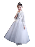 1 x RAW Customer Returns Ommda Girls Bolero Jacket Faux Fur Long Sleeve Warm Flower Girl Wedding Jacket for Wedding Party, White, XL 13-15 Years  - RRP €28.22