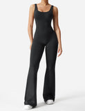 1 x RAW Customer Returns ZAAYO Women Flared Jumpsuit Tight Scrunch Butt Overalls Long Sleeveless Sports Backless Jumpsuit Yoga Bodycon One Piece Full Body Suit Stretch Elegant Jumpsuits Black X-Small - RRP €40.72