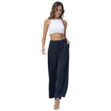 1 x RAW Customer Returns HMIYA Wide Leg Pants Women s Casual Loose Straight Leg High Waist Trousers with Pocket,Navy,M - RRP €36.99