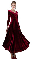 1 x RAW Customer Returns Urbancoco Women s Long Long Sleeve Evening Dress Maxi V-Neck Velvet Party Dress M, Wine Red  - RRP €56.98