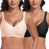 1 x RAW Customer Returns Jiuday bra women without underwire push up bra large sizes good support wire-free bra seamless bra soft bra without underwire comfortable T-shirt V-neck bralette black beige, XL  - RRP €49.95