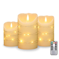 1 x RAW Customer Returns HIQE-FL Flameless LED Candles, Warm White, with Embedded LED Fairy Lights, LED Candles, Set of 3 with 11 Button Remote Control and Timer Function White  - RRP €22.18