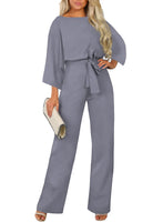 1 x RAW Customer Returns HAPPY SAILED Women s Long Sleeve O-Neck Elegant Long Jumpsuit Overall Trouser Suit Playsuit Romper Gray, M - RRP €49.99