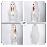 1 x RAW Customer Returns Wig Women s Gray Long Straight Straight Lace Front Wigs for Women Girls Afro Natural Dark Root Middle Part Lace Wig Party Costume Silver Wig approx. 70cm 28inch DE066L - RRP €26.21