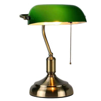 1 x RAW Customer Returns Traditional Banker Lamp Antique Metal Desk Lamp with Chain Glass Lampshade Green Bedside Lamp for Bedroom Brass Finish - RRP €67.55