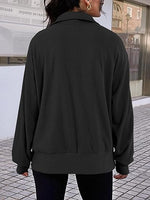 2 x Brand New Saodimallsu Oversized Long Sleeve Sweatshirt Half Zip Kangaroo Pocket Tops Ribbed Tops Sport Casual Pullover Black Medium - RRP €68.54