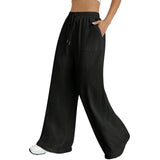 1 x RAW Customer Returns Nuofengkudu Summer Wide Pants Women s Summer Pants Light Pockets Drawstring Elastic Loose Elegant Long Yoga Pants High Waist Casual Pants Comfortable Airy Bootcut Slip-On Pants Palazzo Relax Pants Black L - RRP €22.99