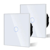 1 x RAW Customer Returns BSEED 2 Pack Normal Touch Light Switch, Glass Touch Wall Light Switch 110V - 240V 10 Amp Tempered Crystal Plate with LED Lamp Backlight 1 Gang 2 Way White - RRP €45.98