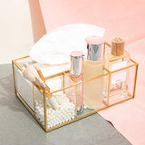 1 x RAW Customer Returns SLHEQING Cosmetic Tissue Box Glass Tissue Box Beauty Coffee Table Organizer with 4 Compartments for Phone, Remote Control, Gold Tissue Box Cover - RRP €32.98