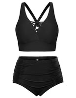 1 x RAW Customer Returns Hanna Nikole Bikini Sets Women Plus Size Tummy Control Ruched Bikini Bottom Black 44 - RRP €49.99