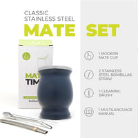 1 x RAW Customer Returns BALIBETOV Argentinian Mate Double Wall Stainless Steel Yerba Mate Set Mate Cup with Bombilla Yerba Mate Straw Grey  - RRP €19.67