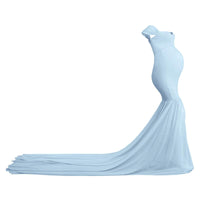 1 x RAW Customer Returns Maternity Dress Photoshoot Baby Belly Shooting Outfit Off Shoulder Chiffon Tulle Mermaid Long Pregnant Clothing Festive Wedding Elegant Evening Dresses Maternity Wear Light Blue One Size - RRP €50.41