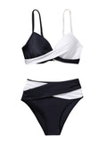 1 x RAW Customer Returns GORGLITTER Push Up Bikini Women Set Sexy Bikini With Color Block Wrap Bikini Two Piece Swimsuit Swimwear Black and White M - RRP €33.26