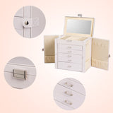 1 x RAW Customer Returns Frebeauty Large Jewelry Box, 6-Tier PU Leather Jewelry Organizer with Lock, Multi-functional Storage Case with Mirror, Accessories Holder with 5 Drawers for Earrings Necklace Bracelets Pearl White  - RRP €78.74