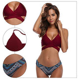 1 x RAW Customer Returns SHEKINI Women s Bikini Set Push up Adjustable Crossover Ties-up Halter Bikini Top Two Piece Swimsuit Triangle Printed Low Waist Bikini Bottoms Beachwear Medium, Wine Red  - RRP €35.28