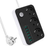 2 x RAW Customer Returns Power strip with 6 USB multiple sockets 3 compartments 2500W 17W 5V 3.4A 1.6M cable, power strip sockets with switch function socket adapter with overload protected switch socket - RRP €40.32