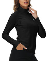 1 x RAW Customer Returns AjezMax Women s Running Shirt Long Sleeves 1 4 Zip Sweatshirt Sports Yoga Fitness Outdoor Tops Black Large - RRP €27.99