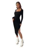 1 x RAW Customer Returns GORGLITTER Dress with Slit Long Sleeve Bodycon Dress Women s Elegant Dresses Midi Dresses Casual Dress with Sweetheart Neckline Black L - RRP €31.25