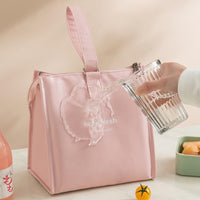 1 x Brand New FYting lunch bag, small cooler bag, thickened portable PU breakfast bag, inner layer made of aluminum foil, waterproof and dirt-repellent, for picnics, trips, work, school pink  - RRP €20.4