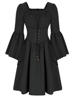 1 x RAW Customer Returns SCARLET DARKNESS Women s Medieval Dresses Long Sleeve with Belt Square Neck Vintage Party Dress Black XXL - RRP €51.72