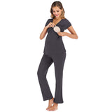 1 x RAW Customer Returns rismart Two Piece Maternity Pajamas Women s Nightgown Nursing Short Sleeves Tops and Pants Set Dark Grey,XL  - RRP €26.38