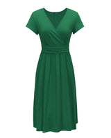 1 x RAW Customer Returns OUGES Women s Summer Dress Short Sleeve V-Neck Knee-Length Midi Dress with Pockets Green - RRP €25.2