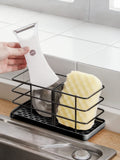 1 x RAW Customer Returns Timpou Kitchen Sponge Drainer, Multifunctional for Kitchen Sink, Sink Organizer, Dish Drainer, Soap Dish, Adjustable Hanging Rack, All Black - RRP €15.99