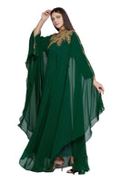 1 x RAW Customer Returns Women s Kaftan Farasha Long Maxi Dress Long Sleeves Ethnic Bridal Evening Party Dress with Free Scarf Bottle Green - RRP €88.86