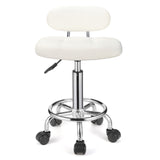 1 x RAW Customer Returns FNZIR Rectangular Swivel Stool with Height Adjustable Backrest, with Wheels, White - RRP €49.22