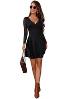 1 x RAW Customer Returns GORGLITTER Women s Mesh Sleeve Dresses A Line Deep V-Neck Elegant Mini Dress Mesh Party Dress Skater Dress Black L - RRP €37.3